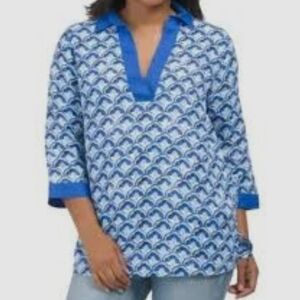 Sigrid Olsen Blue and White Patterned Tunic